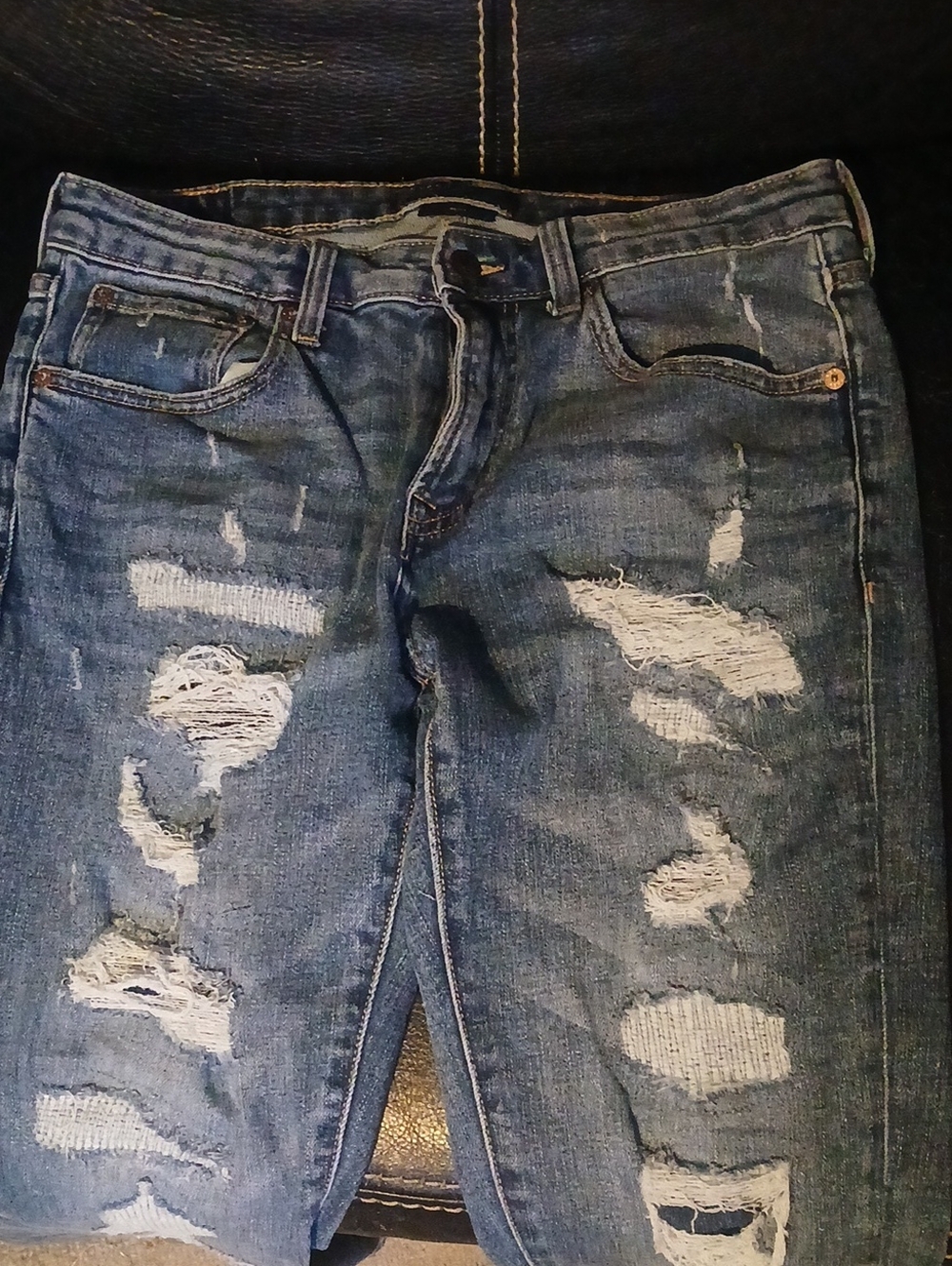 Areo.   Ash Denim Jeans with Brown Stitching and Copper Button
